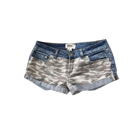 PINK Victoria's Secret Pants - Women's PINK Victoria's Secret Jean Shorts Size 6 Blue Camo Grunge Streetwear